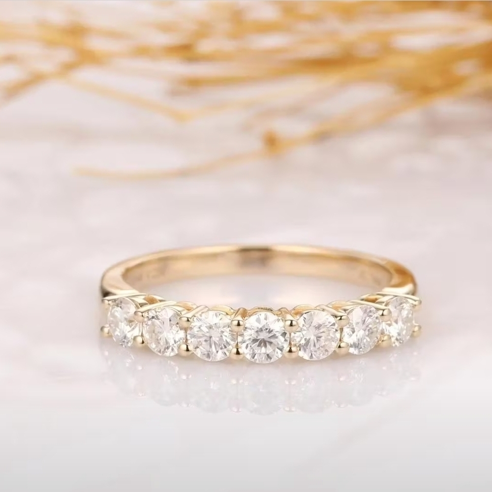 GRA Certified 14k Gold Plated 7 Stone Moissanite Band